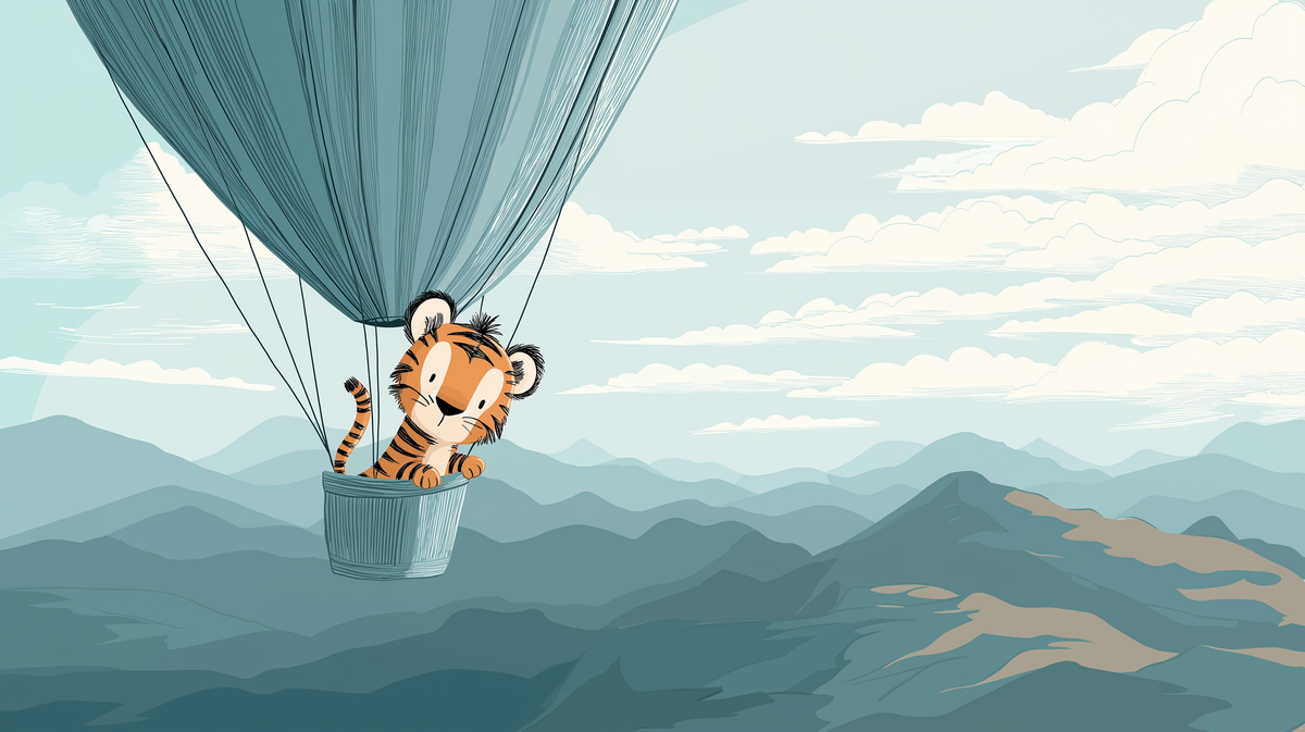 Baby Tiger Hot Air Balloon Wall Mural