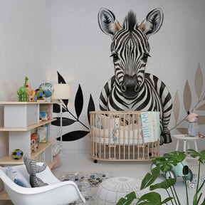 Zebra animal wallpaper transforming toddler room into safari adventure space