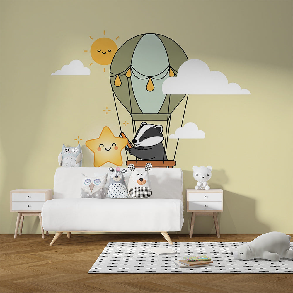 Kids-Mundo badger and star wall mural bringing playful charm to a children's playroom