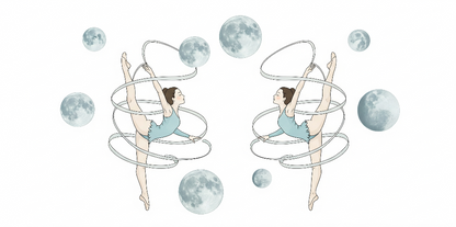 Kids-Mundo flat artwork for the ballerina moon wall mural, showing dancers and floating moons on white