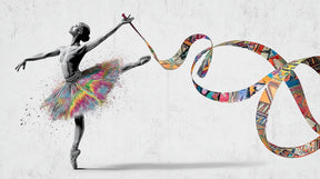 Detailed ballerina mural wallpaper design pattern showing colorful dancer with geometric motifs by Kids-Mundo