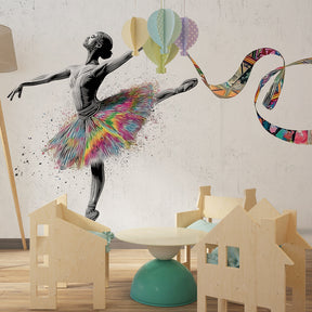 Ballet dancer wallpaper transforming children's playroom into creative dance-inspired space