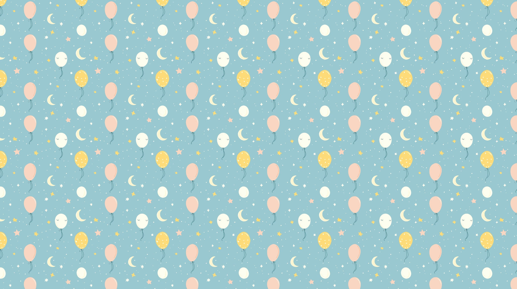 Detailed balloon and starry sky mural wallpaper design pattern with pastel colors by Kids-Mundo