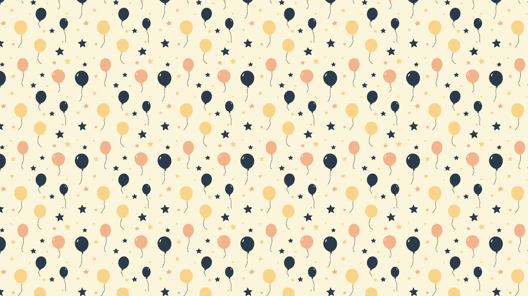 Detailed balloon and stars mural wallpaper design pattern with cream background by Kids-Mundo