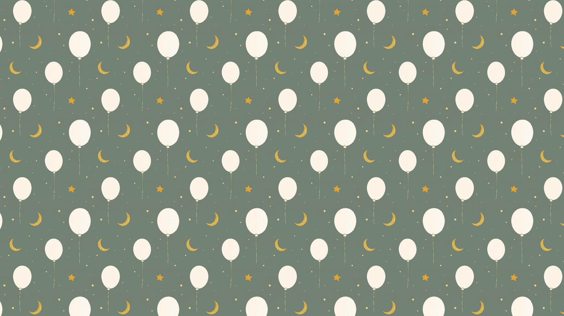 Detailed balloon and stars mural wallpaper design pattern with golden moons by Kids-Mundo