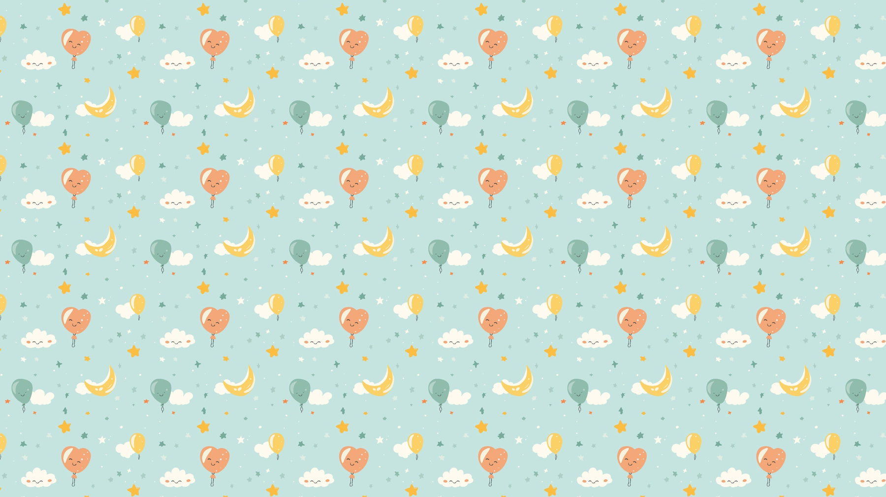 Detailed balloon and star mural wallpaper design pattern with heart shapes by Kids-Mundo