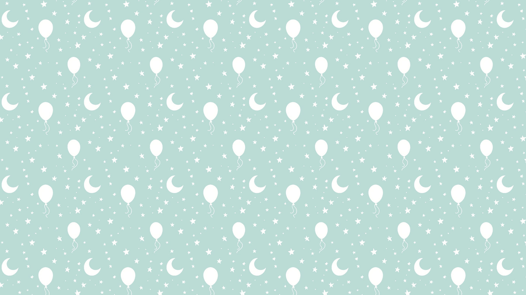 Detailed white balloons and stars mural wallpaper design pattern on mint green by Kids-Mundo