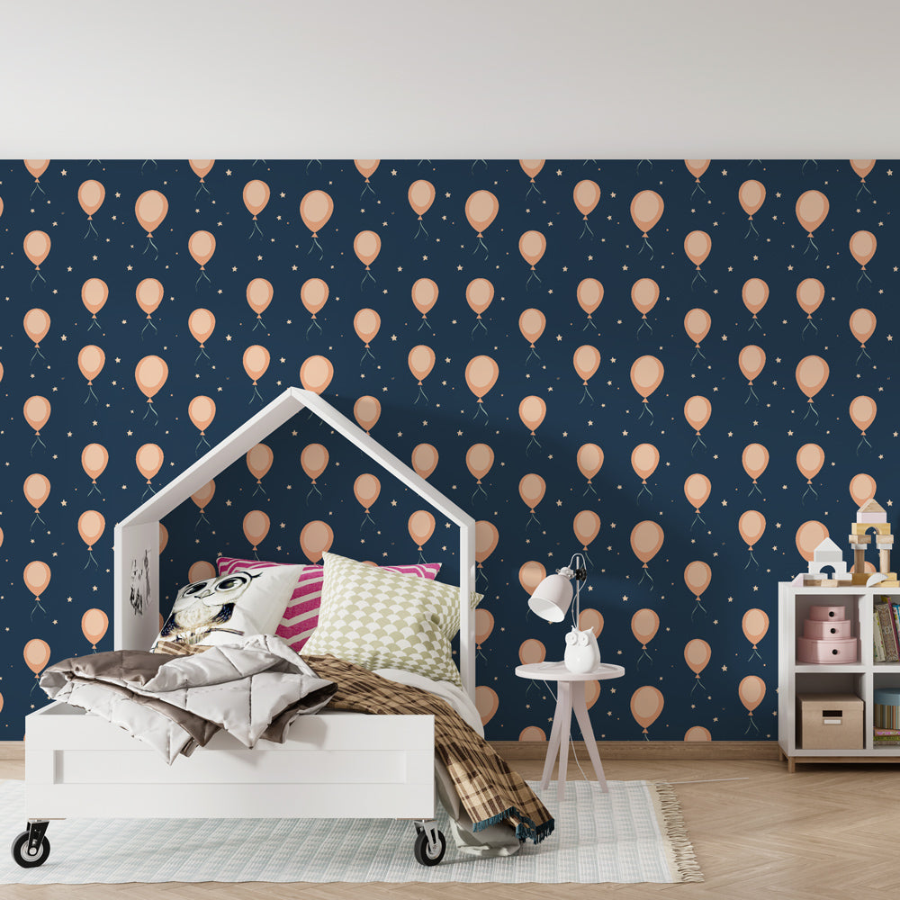 Delicate balloon and star mural wallpaper for modern kids room by Kids-Mundo