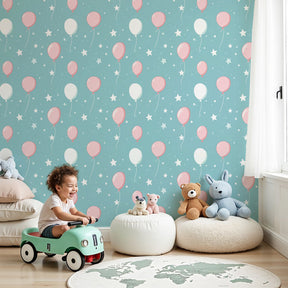Pink and white balloon mural wallpaper decorating modern nursery room by Kids-Mundo