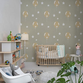 Whimsical balloon wallpaper transforming children's playroom into magical space
