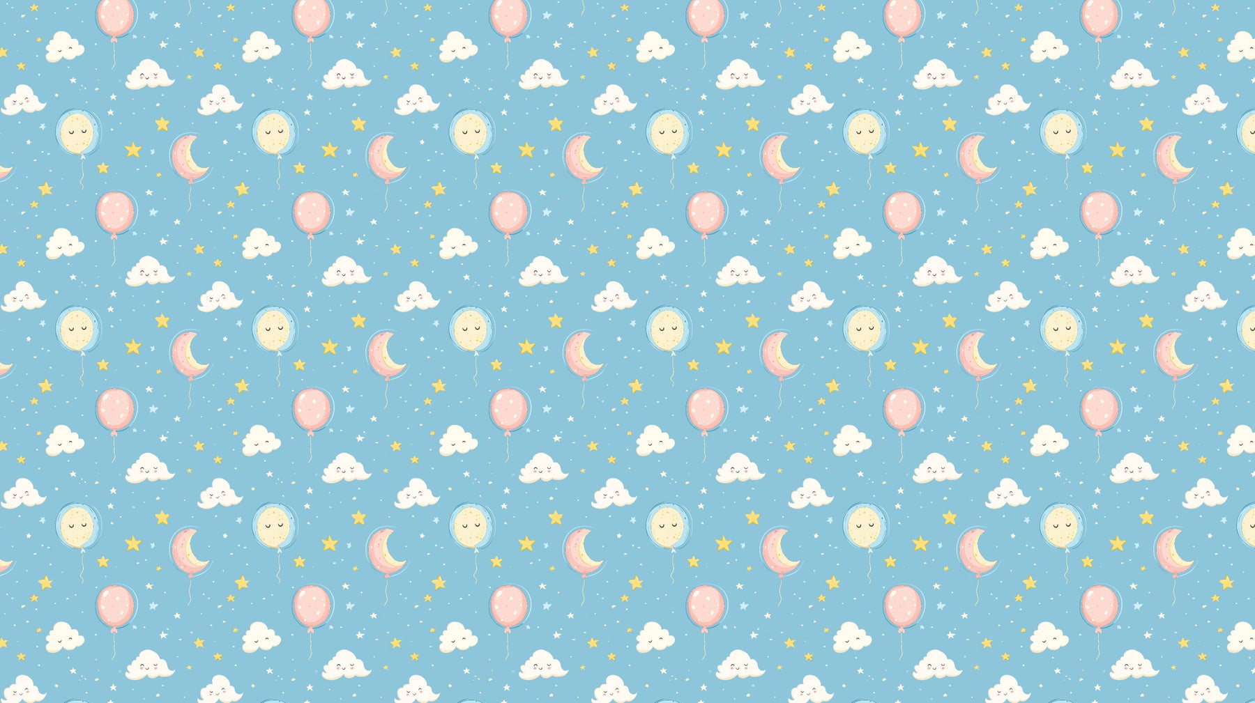 Detailed balloon sky mural wallpaper design pattern with clouds, stars and crescent moons by Kids-Mundo