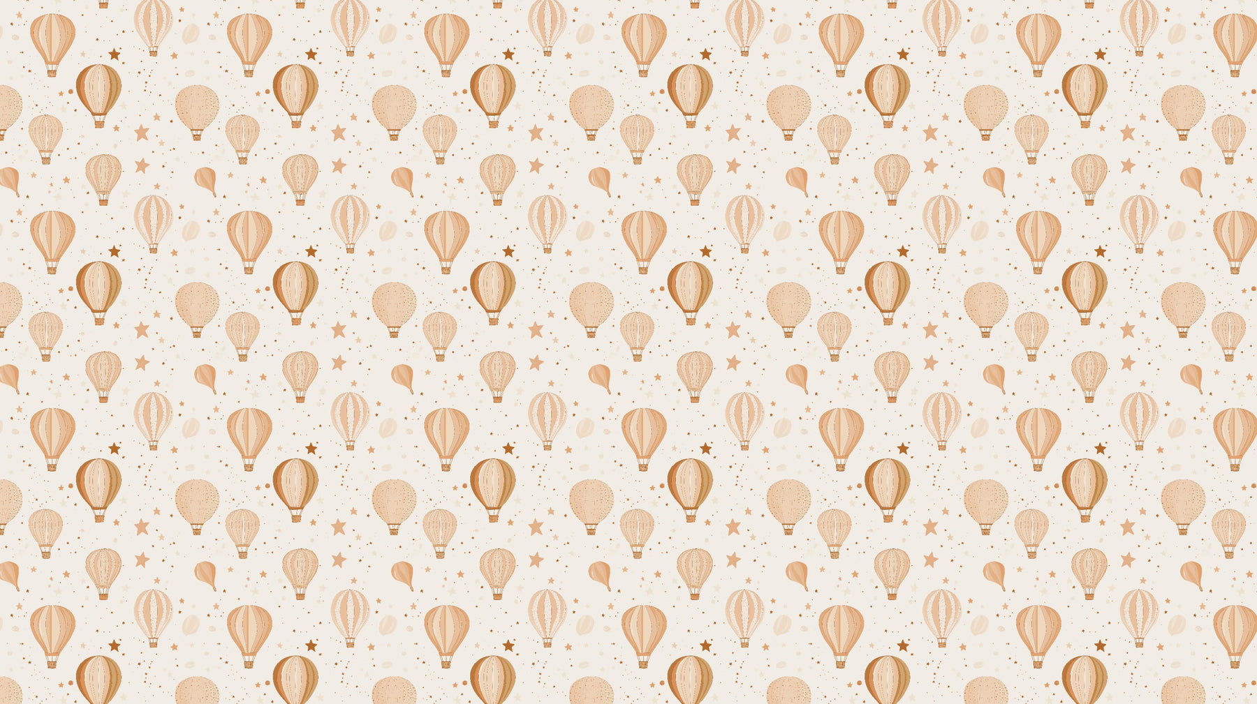 Detailed hot air balloon and stars mural wallpaper design pattern in soft beige by Kids-Mundo
