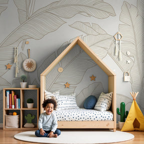 Banana leaf mural wallpaper creating elegant botanical nursery decor by Kids-Mundo