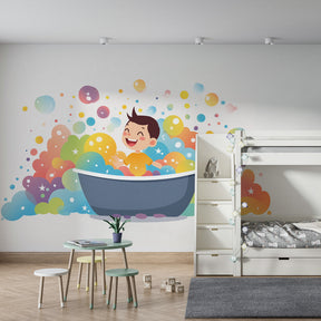 Cheerful bath time bubble wallpaper creating joyful atmosphere in children's playroom