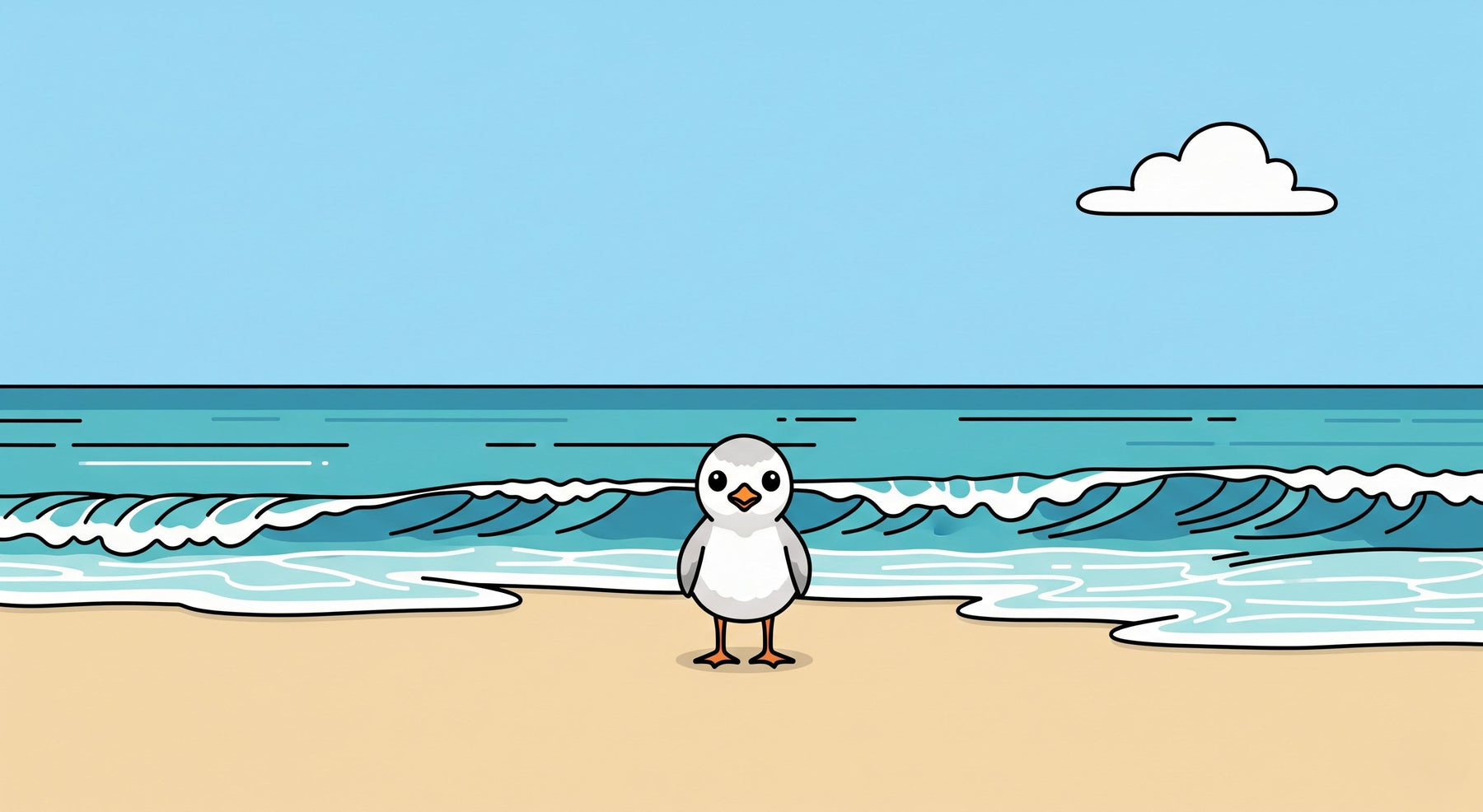 Detailed beach bird mural wallpaper design pattern showing cute coastal scene by Kids-Mundo
