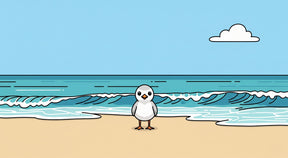 Detailed beach bird mural wallpaper design pattern showing cute coastal scene by Kids-Mundo