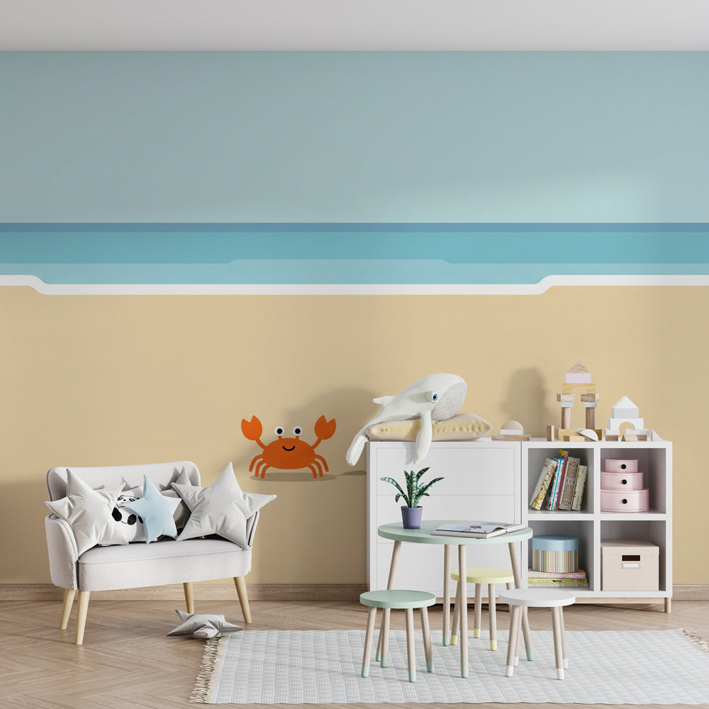Ocean themed crab mural wallpaper with beach decor in modern kids room by Kids-Mundo