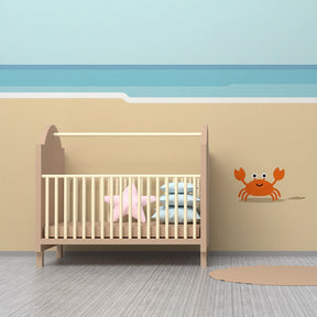 Happy crab wallpaper creating cheerful seaside atmosphere in children's bedroom