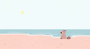 Detailed beach raccoon mural wallpaper design pattern showing seaside scene by Kids-Mundo