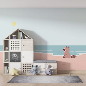 Coastal animal mural wallpaper with pastel tones for children's playroom by Kids-Mundo