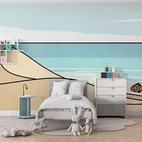 Ocean themed beach wallpaper transforming kids playroom into seaside retreat by Kids-Mundo