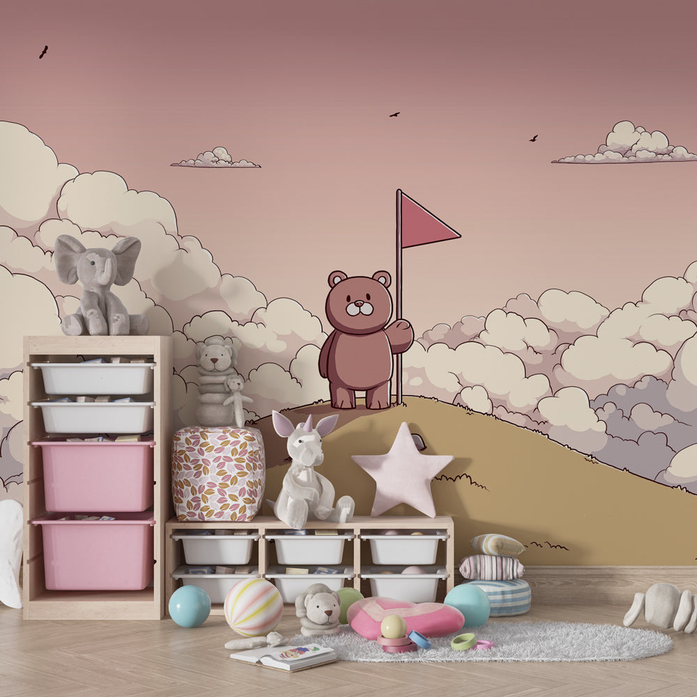 Brave bear cloud wallpaper creating dreamy atmosphere in children's bedroom decor