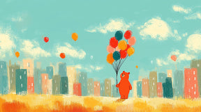 Detailed bear balloon city mural wallpaper design pattern by Kids-Mundo