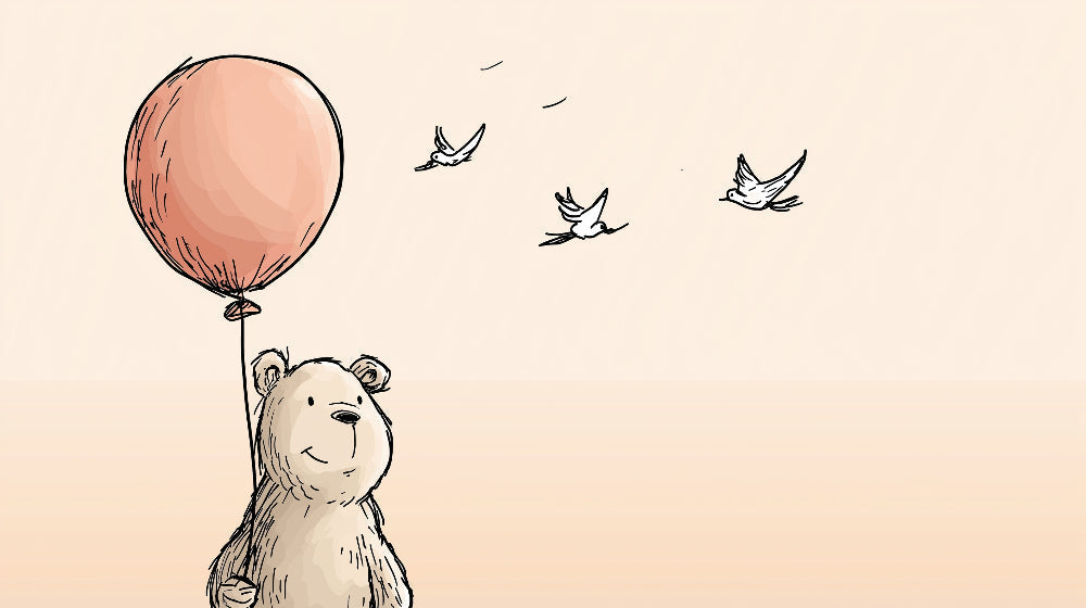 Detailed bear with balloon mural wallpaper design pattern featuring birds by Kids-Mundo