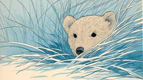 Detailed bear cub in tall grass mural wallpaper design pattern by Kids-Mundo