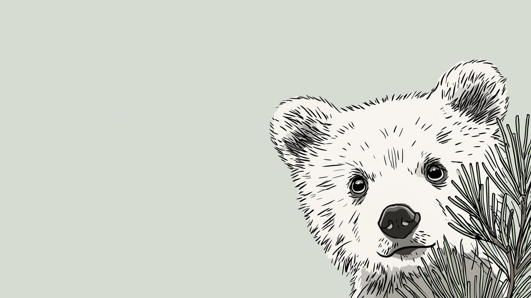 Detailed bear cub forest mural wallpaper design pattern with pine branches by Kids-Mundo