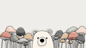 Detailed bear and mushroom mural wallpaper design pattern with pastel woodland theme by Kids-Mundo