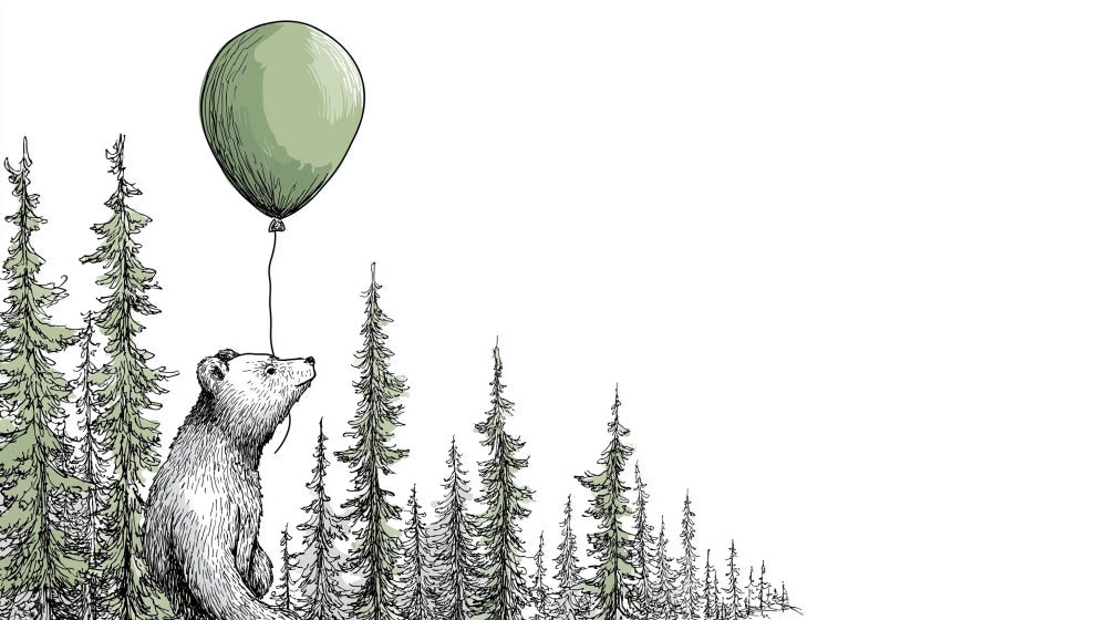 Detailed bear with balloon forest mural wallpaper design pattern by Kids-Mundo