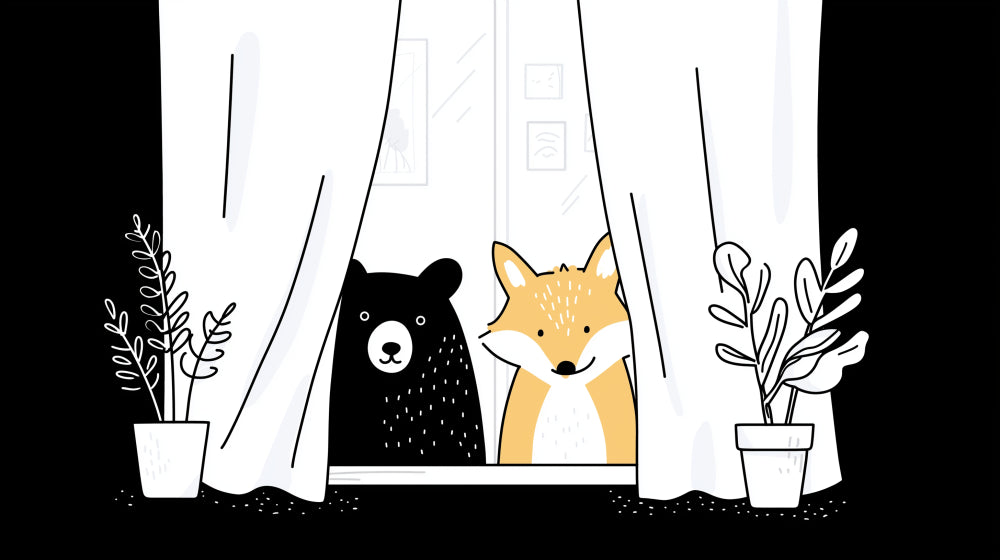 Detailed bear and fox window scene mural wallpaper design pattern by Kids-Mundo