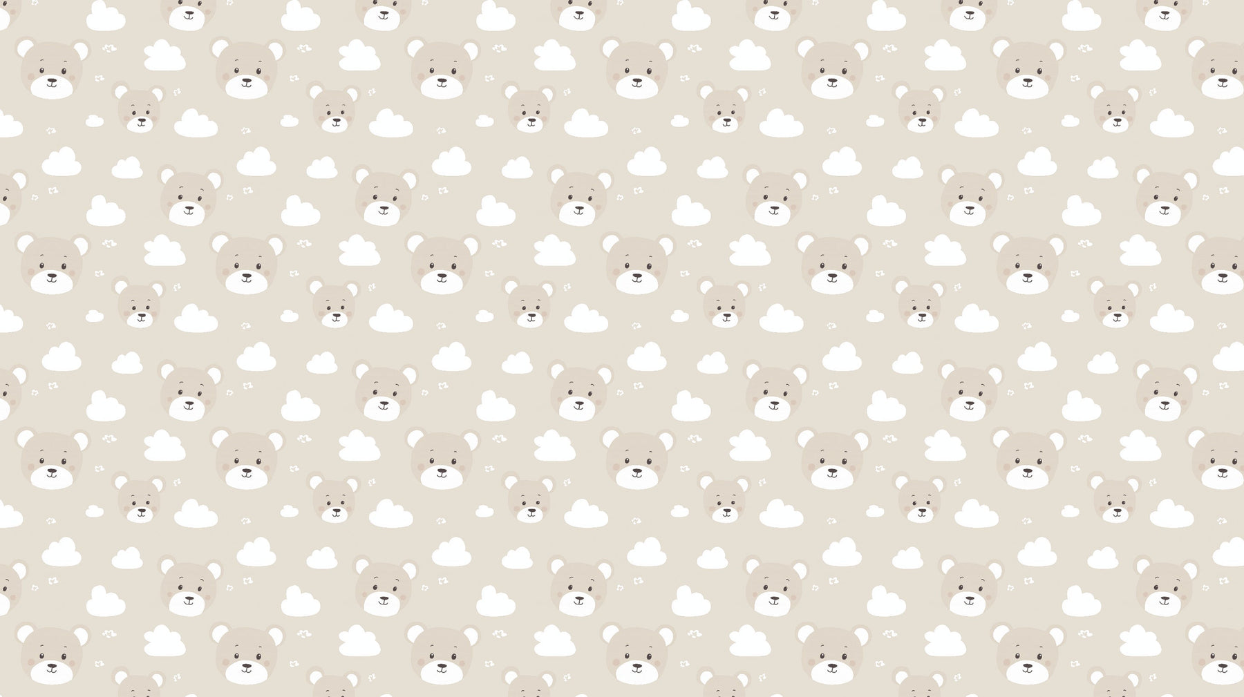 Detailed bear head mural wallpaper design pattern with cloudy beige background by Kids-Mundo