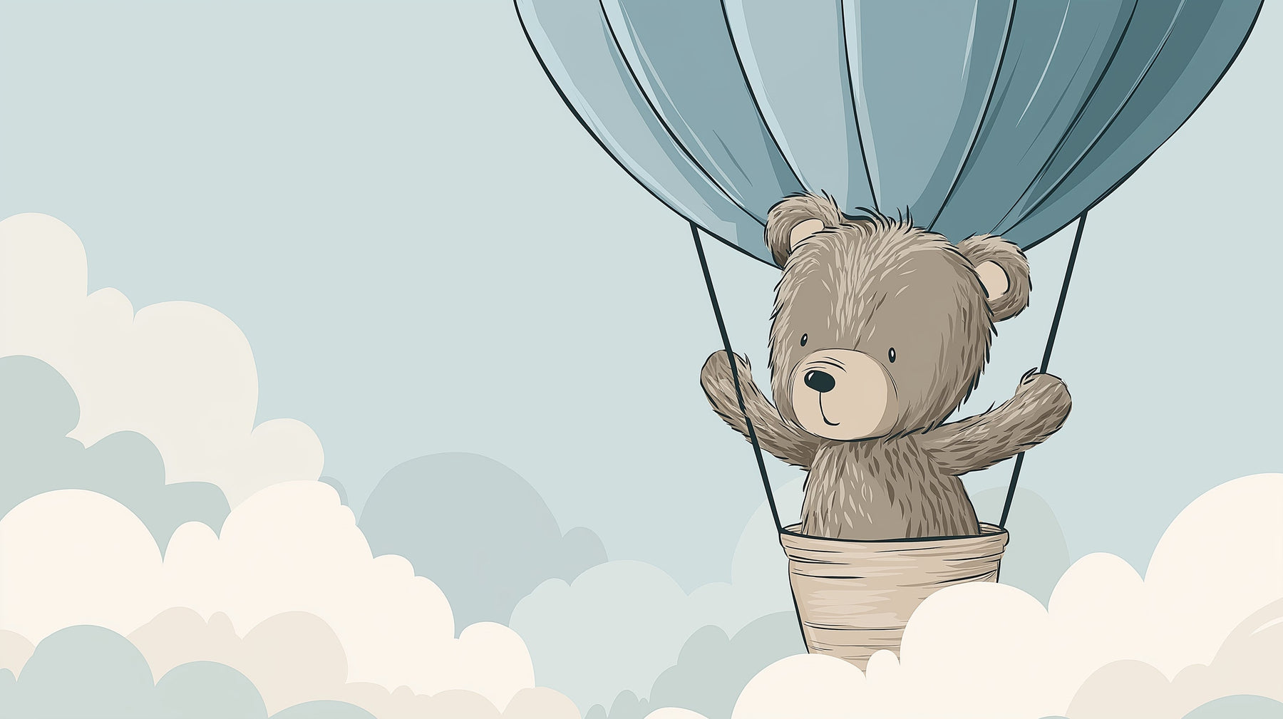 Bear hot air balloon mural wallpaper design pattern with clouds by Kids-Mundo