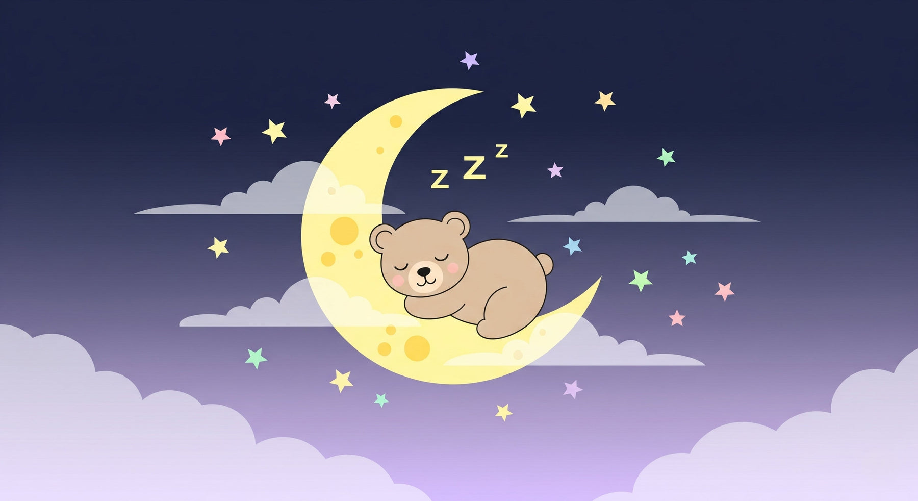Detailed bear moon mural wallpaper design pattern with sleeping bear and stars by Kids-Mundo