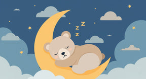 Detailed sleeping teddy bear on crescent moon mural wallpaper design pattern by Kids-Mundo