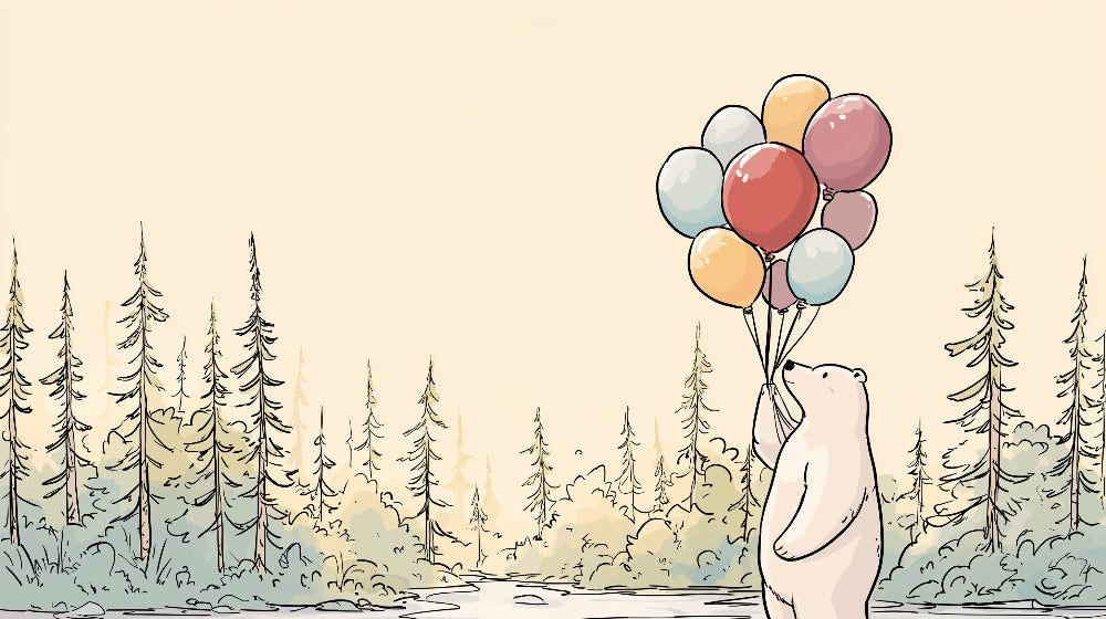 Detailed bear and colorful balloons mural wallpaper design pattern by Kids-Mundo