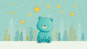 Detailed sleeping bear and starry night mural wallpaper design pattern by Kids-Mundo
