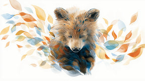 Detailed bear and autumn leaves mural wallpaper design pattern by Kids-Mundo