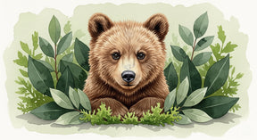 Detailed bear and foliage mural wallpaper design pattern by Kids-Mundo