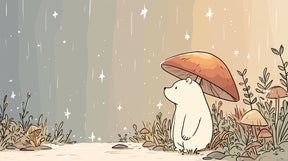 Detailed bear and mushroom umbrella mural wallpaper design pattern by Kids-Mundo