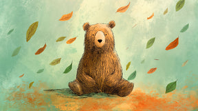 Detailed bear and autumn leaves mural wallpaper design pattern by Kids-Mundo