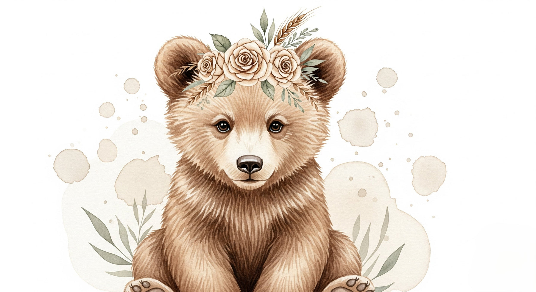 Detailed bear with floral crown mural wallpaper design pattern by Kids-Mundo
