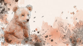 Detailed bear and flowers mural wallpaper design pattern with soft peach tones by Kids-Mundo