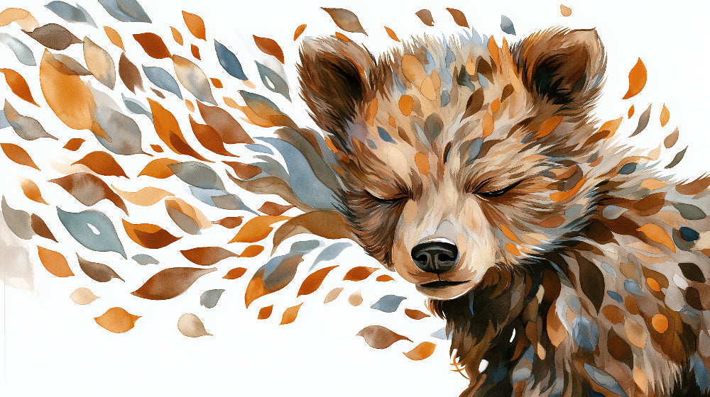 Detailed bear and autumn leaves mural wallpaper design pattern by Kids-Mundo