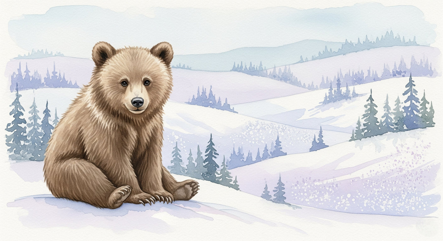 Detailed winter bear mural wallpaper design pattern with snowy forest scene by Kids-Mundo