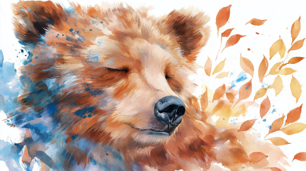Detailed watercolor brown bear mural wallpaper design pattern with artistic splashes by Kids-Mundo