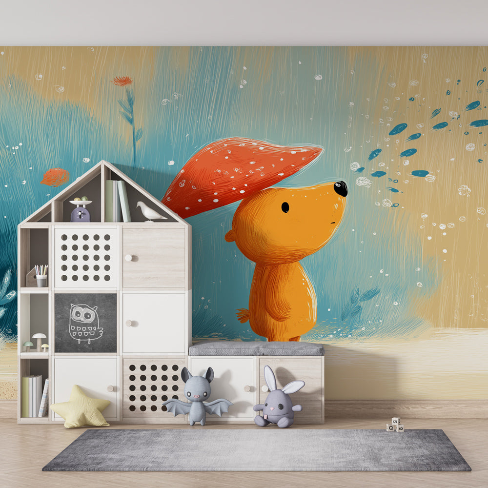 Woodland bear wallpaper creating magical atmosphere in children's bedroom decor