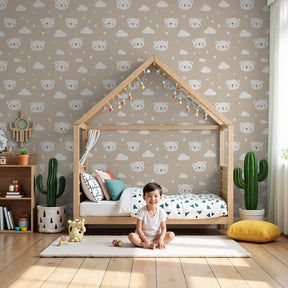 Bear mural wallpaper with adorable faces creating cozy nursery atmosphere by Kids-Mundo